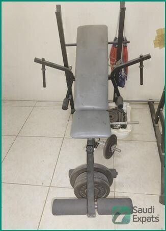 gym-bench-set-with-rods-and-weights-for-sale-in-jubail-big-2