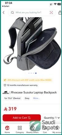 rivacase-suzuka-laptop-backpack-barely-used-for-sale-in-jubail-big-0