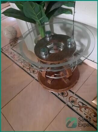 glass-table-with-heavyweight-wood-for-sale-in-riyadh-big-0