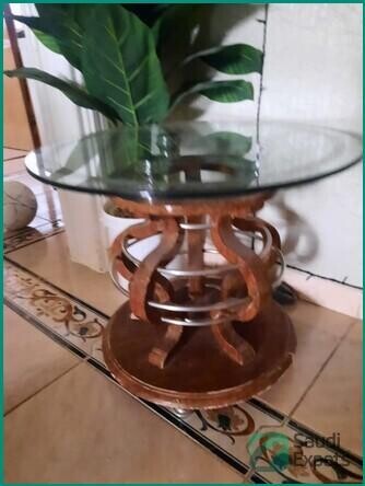 glass-table-with-heavyweight-wood-for-sale-in-riyadh-big-1